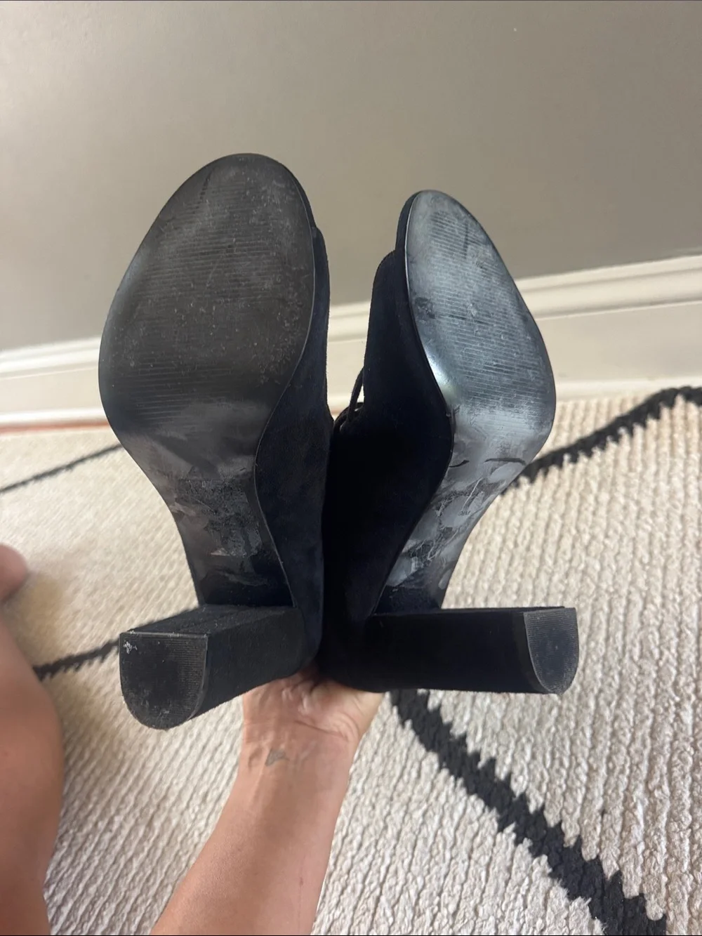 Kendall & Kylie Black Suede Lace-Up Peep-Toe Heeled Booties 9.5